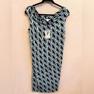 NWT DVF Maiha Petal Weave Blue Boatneck Silk Jersey Knee Length Dress Size 10